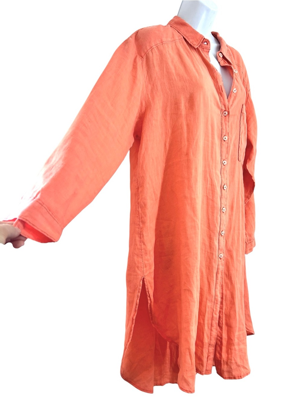Anthropologie Button-down Linen Tunic Shirt Dress size L Coral Relaxed NWOT - Picture 4 of 13